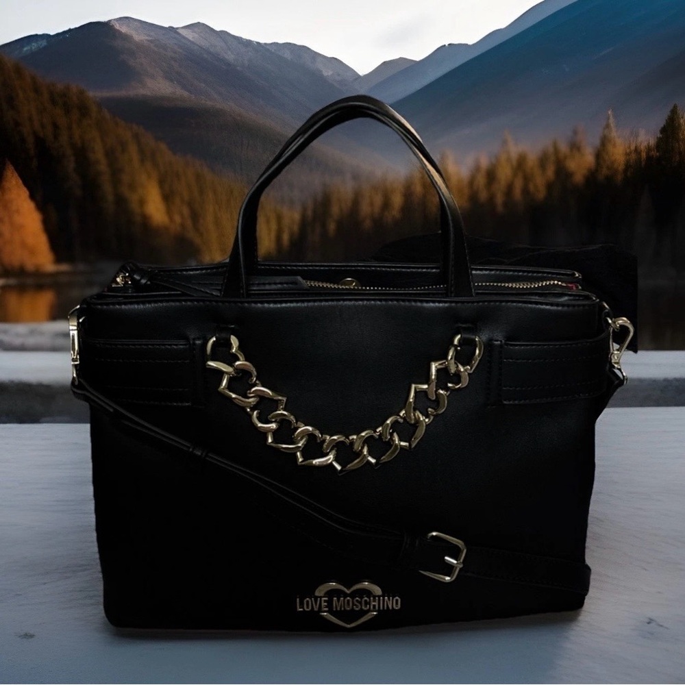 Love Moschino Borsa Black Vegan Leather Rosso Satchel/Shoulder Bag and Dust Bag